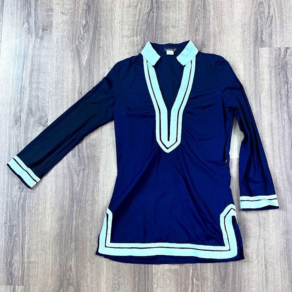Venus Navy White Trimmed Cover-up Sz 4